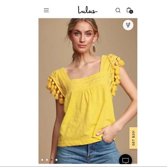 LULU’S Aileen Yellow Eyelet Lace Tasseled Top Medium - Picture 4 of 8